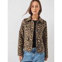 Vero Moda Leopard Print Button Front Short Jacket - Brown