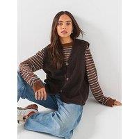 Vero Moda Women'S Button Front Fleece Waistcoat - Brown