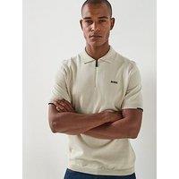 Boss Ever X Relaxed Fit 1/4 Zip Knitted Polo Shirt - Light Beige