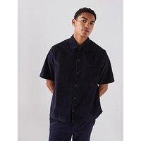 Boss Lakith_M Baby Cord Revere Collar Short Sleeve Shirt - Navy