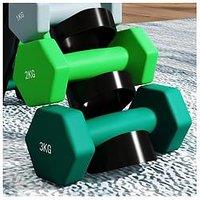 Sportnow Dumbbells Set With Carry Storage Rack, Set Of 6 Weights For Home Gym, Kettlebell Training Weight Lifting Exercise, Grey