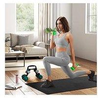 Sportnow Dumbbells Set With Carry Storage Rack, Set Of 6 Weights For Home Gym, Kettlebell Training Weight Lifting Exercise, Grey