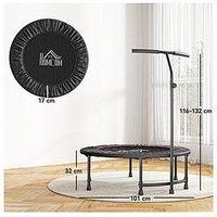 Homcom 40" Fitness Trampoline, Mini Trampoline Bungee Rebounder With Adjustable Handle For Indoor Exercise Workout, Black