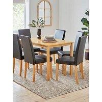 The Very Collection Primo Oak 150Cm & 6 Faux Leather Black Chairs