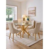 The Very Collection Rigby 120Cm Wood Dining Table & 4 Warwick Natural/Oak Fabric Dining Chairs
