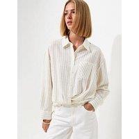 New Look Cotton Rich Striped Twist Front Long Sleeve Shirt - Cream