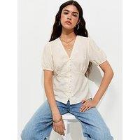 New Look Lace Button Tea Blouse - White