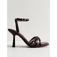 New Look Wide Fit Dark Burgundy Faux Leather Strappy Stiletto Sandals