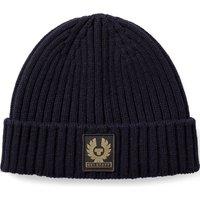 Belstaff Mens Ribbed Turn-Up Logo Patch Beanie Hat - Navy