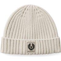 Belstaff Mens Ribbed Turn-Up Logo Patch Beanie Hat - Natural