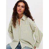 New Look Cotton Poplin Striped Long Sleeve Shirt - Green