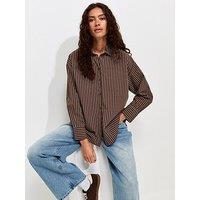 New Look Cotton Poplin Striped Long Sleeve Shirt - Brown