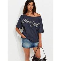 New Look Cotton York Off The Shoulder T-Shirt - Blue