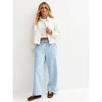 New Look Petite Chambray Wide Leg Trousers - Blue