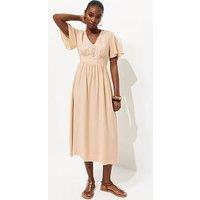 New Look Frill Sleeve V Neck Midi Dress - Cream