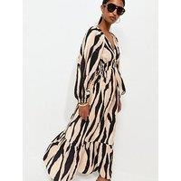 New Look Abstract Print V-Neck Maxi Dress - Brown
