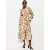 New Look Animal Print Long Sleeve Midi Shirt Dress - Brown