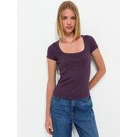 New Look Cotton Rich Square Neck T-Shirt - Purple