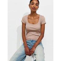New Look Cotton Rich Square Neck T-Shirt - Beige