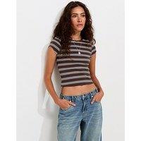 New Look Cotton Rich Striped Baby Tee T-Shirt - Brown
