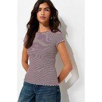 New Look Burgundy Striped Ribbed Babylock T-Shirt - Pink