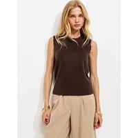 New Look Scalloped Edge Knitted Tabard Vest - Brown