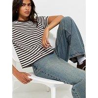 New Look Cotton Striped Boxy Crew Neck T-Shirt - Brown