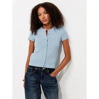 New Look Compact Knit Cap Sleeve Buttoned Top - Blue