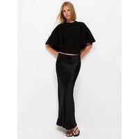 New Look Black Satin Bias Cut Midi Skirt