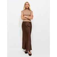 New Look Satin Bias Cut Midi Skirt - Brown
