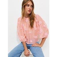 New Look Floral Applique Cropped Sleeve Smock Top - Pink
