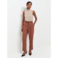 New Look Paperbag Waist Tie Front Trousers - Brown