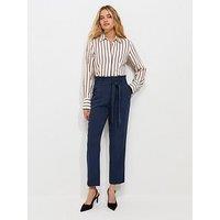 New Look Paperbag Waist Tie Front Trousers - Blue