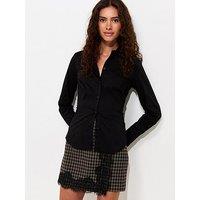 New Look Check Lace Trim Wrap Skort - Black