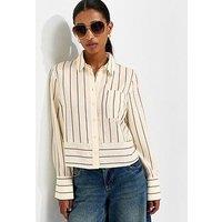 New Look Crinkle Texture Striped Meet The Jean Shirt - Cream