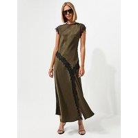 New Look Lace Trim Bias Cut Midi Dress - Green