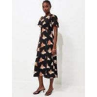 New Look Floral Print Lace Trim Midi Dress - Black