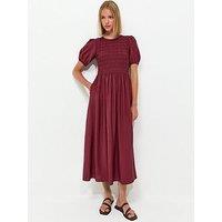 New Look Shirred Body Short Sleeve Midi Dress - Red