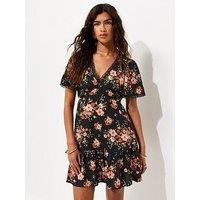 New Look Floral Lace Trim Mini Tea Dress - Black