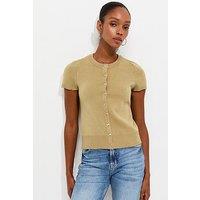 New Look Compact Knit Cap Sleeve Buttoned Top - Green