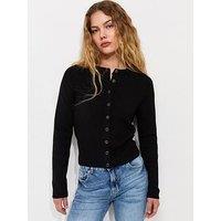 New Look Compact Knit Crew Neck Cardigan - Black