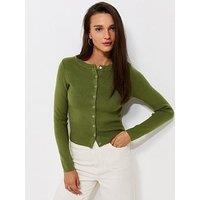 New Look Compact Knit Crew Neck Cardigan - Green