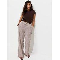 New Look Thin Stripe Crinkle Texture Wide Leg Trousers - Red