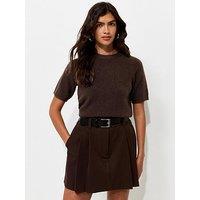 New Look Belted Tailored Pleated Mini Skirt - Brown