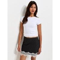 New Look Spot Print Lace Trim Mini Skirt - Black