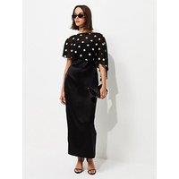 New Look Satin Spot Print Cape Midi Dress - Black