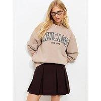 New Look Cotton Rich Chicago Embroidered Sweatshirt - Light Brown