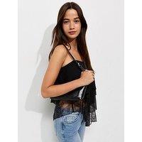 New Look Lace Asymmetric Tiered Cami Top - Black