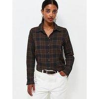 New Look Cotton Rich Checked Long Sleeve Shirt - Brown