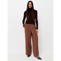 New Look Drawstring Front Crease Wide Leg Trousers - Brown